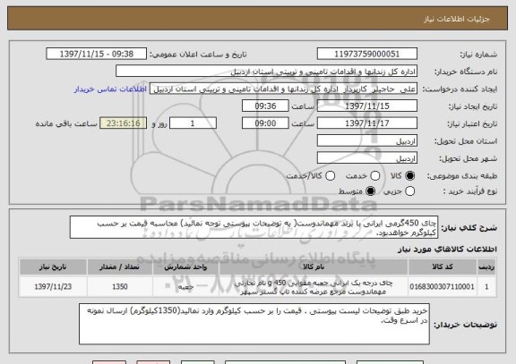 استعلام چای 450گرمی ایرانی با برند مهماندوست( به توضیحات پیوستی توجه نمائید) محاسبه قیمت بر حسب کیلوگرم خواهدبود.