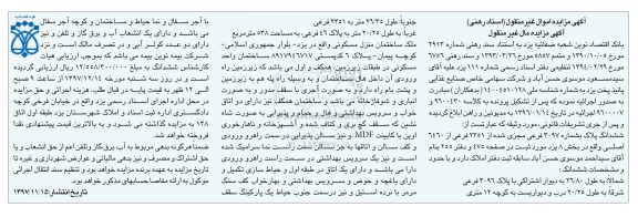 مزایده,مزایده ششدانگ پلاک ثبتی 3097 فرعی 