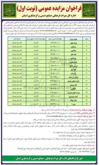 آگهی مزایده عمومی, مزایده اماکن تفریحی گردشگری