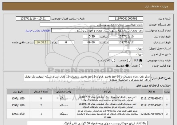 استعلام مرکز تلفن تمام دیجیتال با 60 خط داخلی آنالوک-12خط داخلی دیجیتال-16 کانال ارتباط شبکه اینترانت یک ترانک و 16 خط شهری با نمایشگر شماره