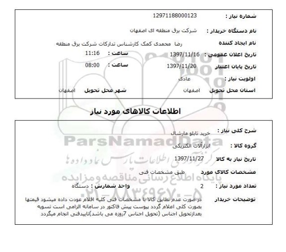 استعلام خرید تابلو مارشال