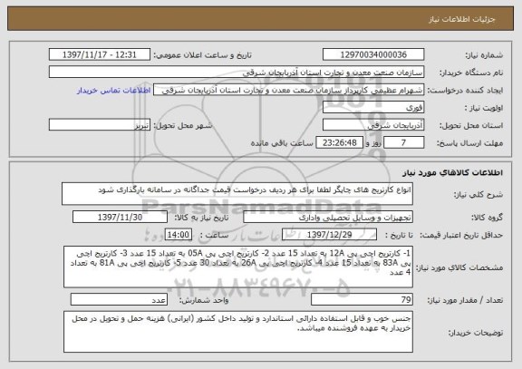 استعلام انواع کارتریج های چاپگر لطفا برای هر ردیف درخواست قیمت جداگانه در سامانه بارگذاری شود