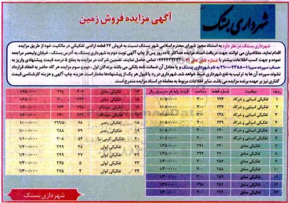 مزایده ، مزایده 24 قطعه اراضی فروش زمین