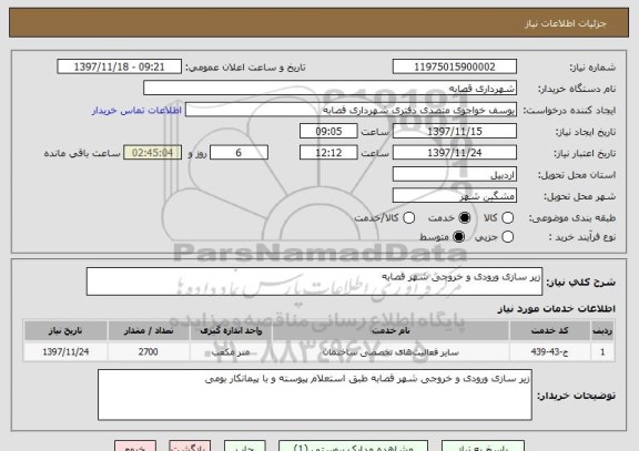 استعلام زیر سازی ورودی و خروجی شهر قصابه 