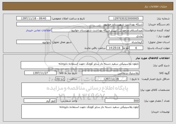 استعلام نایلون پلاسیتیکی سفید دسته دار سایز کوچک جهت استفاده داروخانه