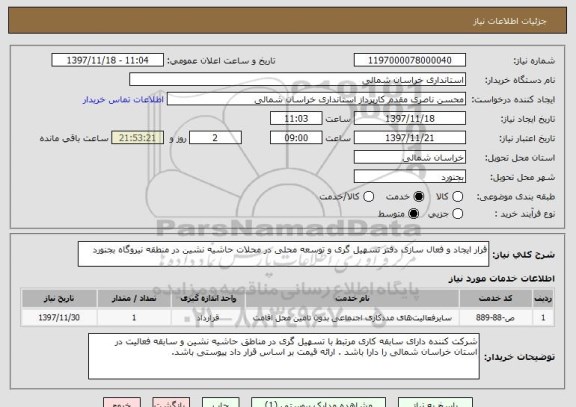 استعلام قرار ایجاد و فعال سازی دفتر تسهیل گری و توسعه محلی در محلات حاشیه نشین در منطقه نیروگاه بجنورد 