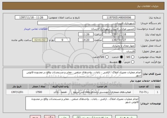 استعلام انجام عملیات ممیزی املاک ، اراضی ، باغات ، واحدهای صنفی ، معابر و مستحدثات واقع در محدوده قانونی شهر