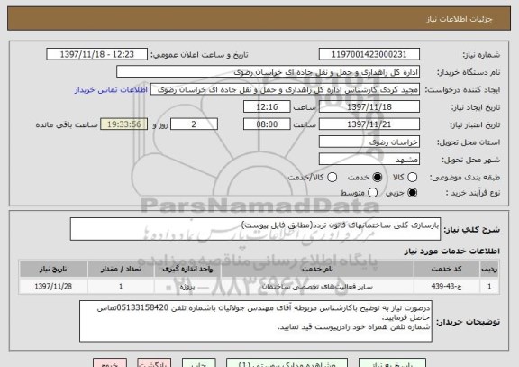 استعلام بازسازی کلی ساختمانهای قانون تردد(مطابق فایل پیوست)