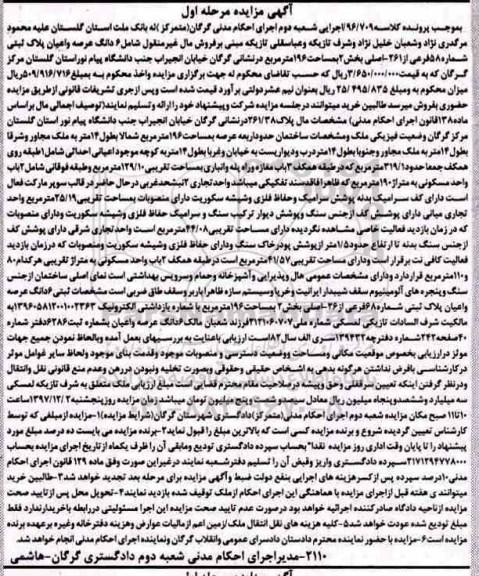 مزایده ،مزایده 6 دانگ اعیان پلاک ثبتی مرحله اول