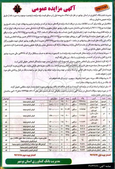 مزایده،مزایده فروش املاک کاربری مسکونی و تجاری - نوبت دوم