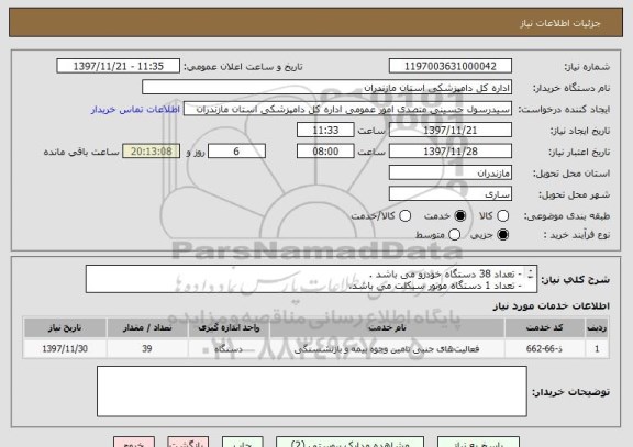استعلام - تعداد 38 دستگاه خودرو می باشد .
- تعداد 1 دستگاه موتور سیکلت می باشد.
- تامین کننده حتی الامکان از داخل استان باشد.
- موارد فنی به پیوست می باشد.