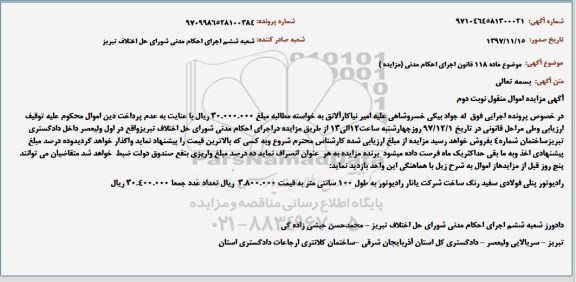 مزایده فروش رادیاتور پنلی فولادی - نوبت دوم 