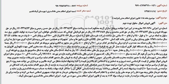 مزایده، مزایده تابلو برق سه سلول ...