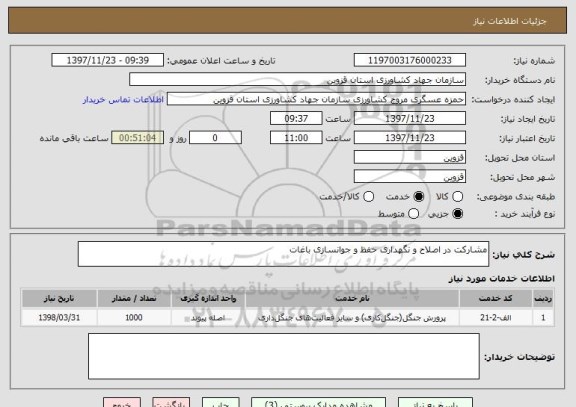 استعلام مشارکت در اصلاح و نگهداری حفظ و جوانسازی باغات
