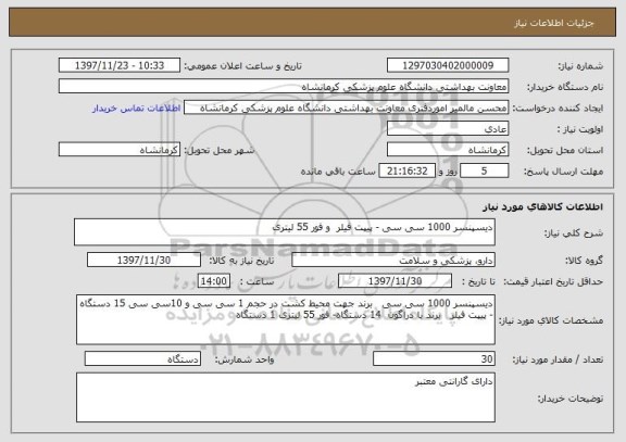 استعلام دیسپنسر 1000 سی سی - پیپت فیلر  و فور 55 لیتری  