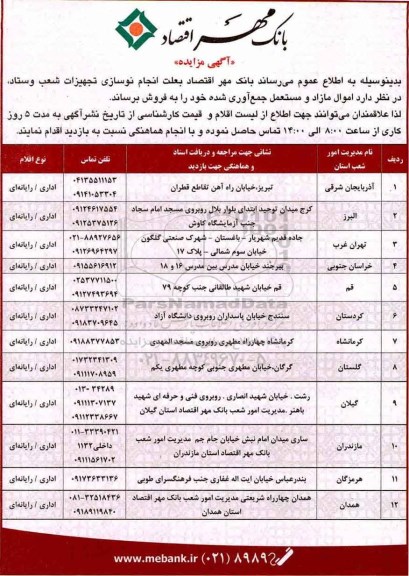 آگهی مزایده , مزایده فروش اموال مازاد و مستعمل