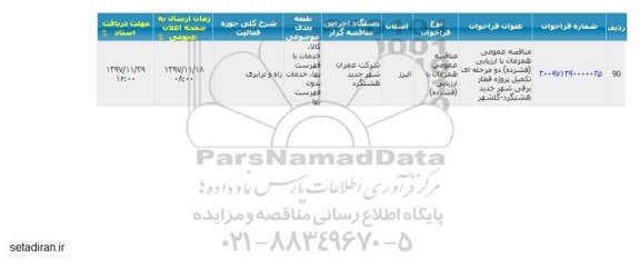 مناقصه مناقصه تکمیل پروژه قطار برقی شهر جدید