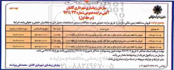 مزایده ،مزایده فروش سه قطعه زمین ملکی نوبت دوم مرحله اول