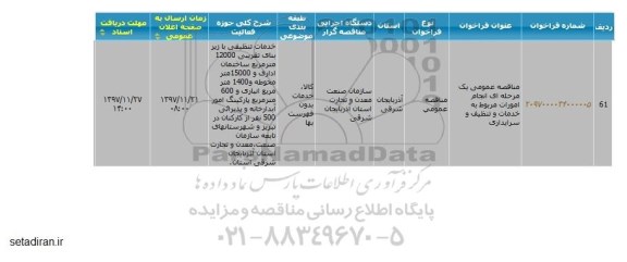 مناقصه ، مناقصه انجام امورات مربوط به خدمات و تنظیف و سرایداری  