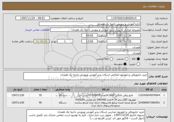 استعلام خرید جاروبرقی و تلویزیون مدارس اسکان پذیر آموزش وپرورش ناحیه یک همدان
