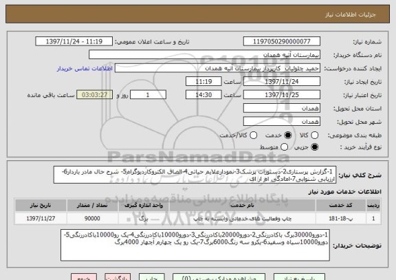 استعلام  1-گزارش پرستاری2-دستورات پزشک3-نمودارعلایم حیاتی4-الصاق الکتروکاردیوگرام5- شرح حال مادر باردار6- ارزیابی شنوایی7-امادگی ام ار ای
