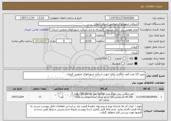 استعلام خرید 13 عدد کمد بایگانی ریلی جهت شرکت شهرکهای صنعتی کرمان