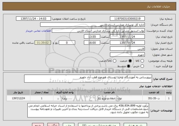 استعلام نیرورسانی به آموزشگاه توحید روستای هورموج قطب آباد جهرم