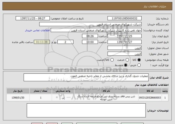 استعلام عملیات جدول گذاری و زیر سازی بخشی از معابر ناحیه صنعتی الموت