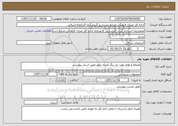 استعلام مصالح و لوازم مورد نیاز رنگ آمیزی دیوار طبق اسناد پیوستی