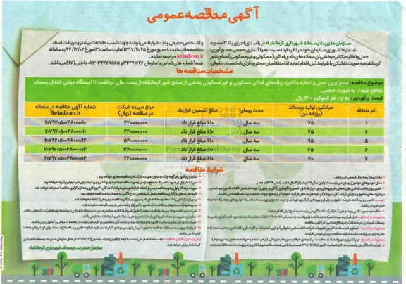 آگهی مناقصه عمومی, مناقصه واگذاری حجمی جمع آوری ، حمل و تخلیه مکانیزه بخشی از پسماندهای عادی اماکن