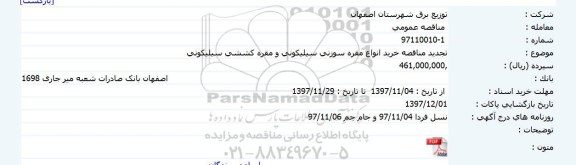 تجدید مناقصه, مناقصه خرید انواع مقره سوزنی سیلیکونی و مقره کششی سیلیکونی 