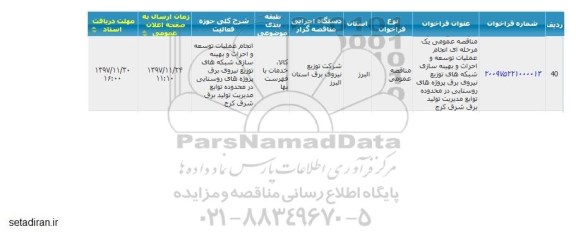 مناقصه انجام عملیات توسعه و احداث و بهینه سازی
