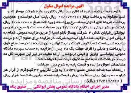 مزایده , مزایده سه شاخه شمش مسی