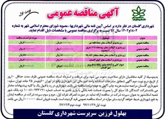 مناقصه, مناقصه  زیرسازی و آسفالت معابر محله  و...