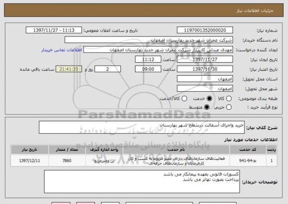 استعلام خرید واجرای آسفالت درسطح شهر بهارستان