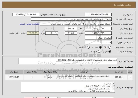 استعلام نصب موتور خانه شهرستان فریمان با توضیحات ذیل.05138021403 