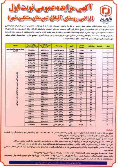 مزایده مزایده واگذاری قطعه زمین های