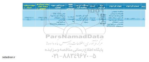 مناقصه, مناقصه  ایمن سازی نقاط پرتصادف توسط تهیه و نصب تابلوهای اطلاعاتی