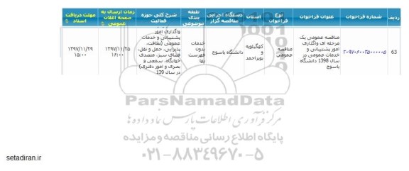 مناقصه ، مناقصه عمومی یک مرحله ای واگذاری امور پشتیبانی و خدمات عمومی