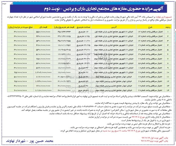 مزایده ,مزایده واگذاری امتیاز سرقفلی - نوبت دوم 