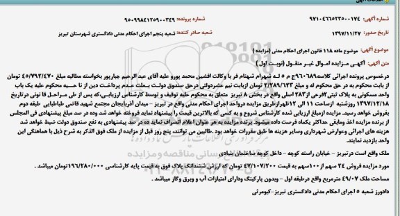 مزایده ,مزایده فروش واحد مسکونی