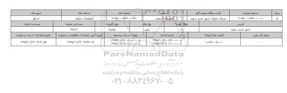 مزایده,مزایده زمین تجاری عرصه 25.26