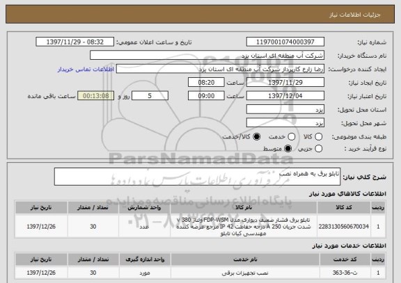 استعلام تابلو برق به همراه نصب
