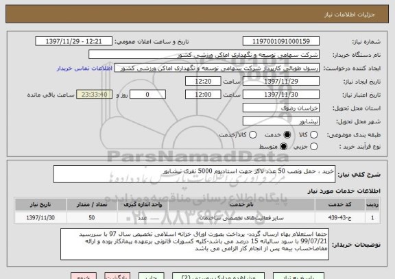 استعلام خرید ، حمل ونصب 50 عدد لاکر جهت استادیوم 5000 نفری نیشابور 