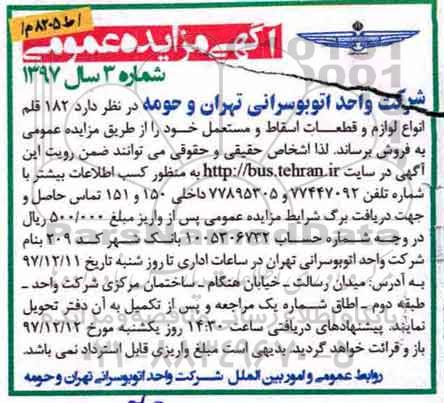 مزایده  مزایده 182 قلم انواع لوازم و قطعات اسقاط و مستعمل 