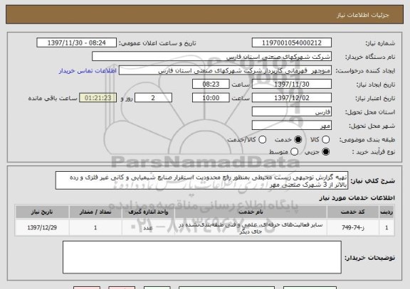 استعلام تهیه گزارش توجیهی زیست محیطی بمنظور رفع محدودیت استقرار صنایع شیمیایی و کانی غیر فلزی و رده بالاتر از 3 شهرک صنعتی مهر