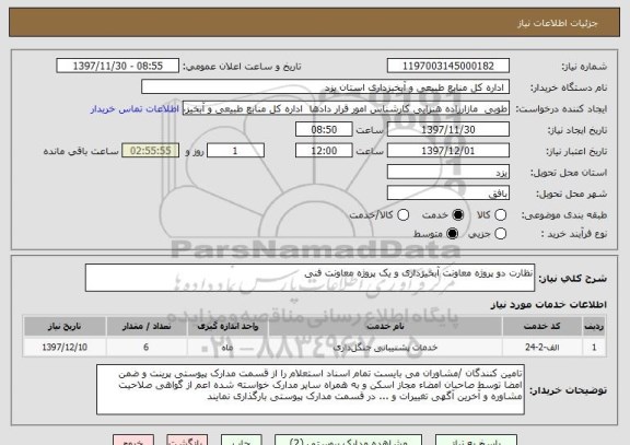 استعلام نظارت دو پروژه معاونت آبخیزداری و یک پروژه معاونت فنی 