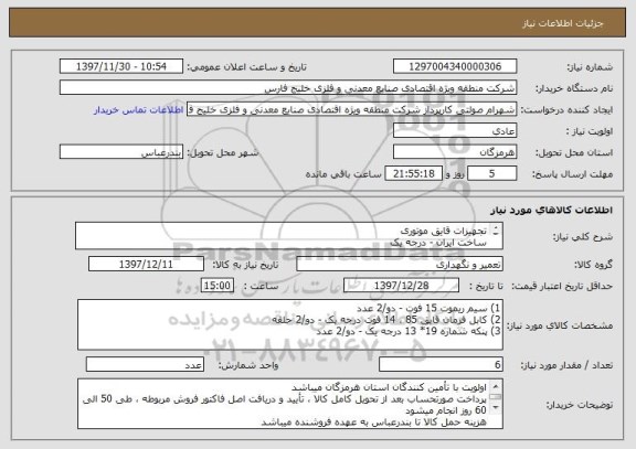استعلام تجهیزات قایق موتوری
ساخت ایران - درجه یک
سلامت فیزیکی و اصالت کالا حائز اهمیت میباشد
