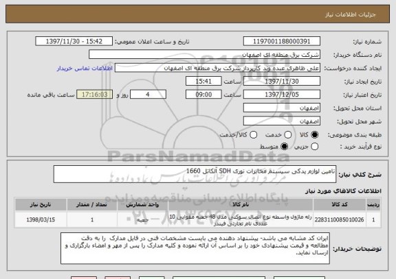 استعلام تامین لوازم یدکی سیستم مخابرات نوری SDH آلکاتل 1660