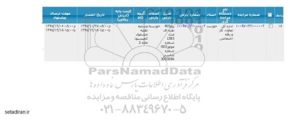 مزایده ، مزایده فروش پژو 405 نقره ای 